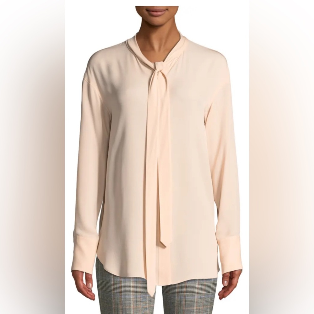 Theory Weekender Tie-Neck Georgette Silk Blouse